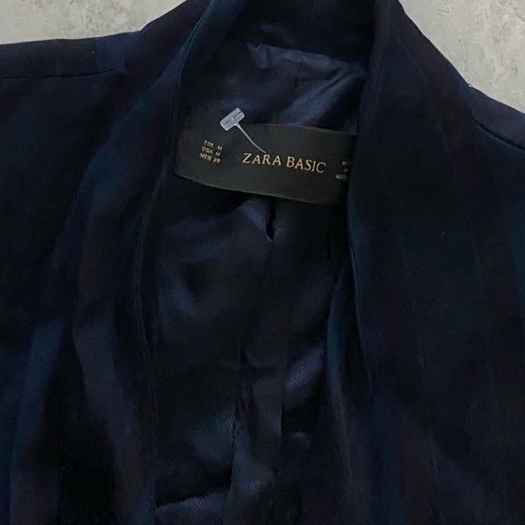 ZARA NAVY STRIPED WRAP WATERFALL DRAPED BLAZER JACKET COAT WITH ZIPPERS - Picture 6 of 9